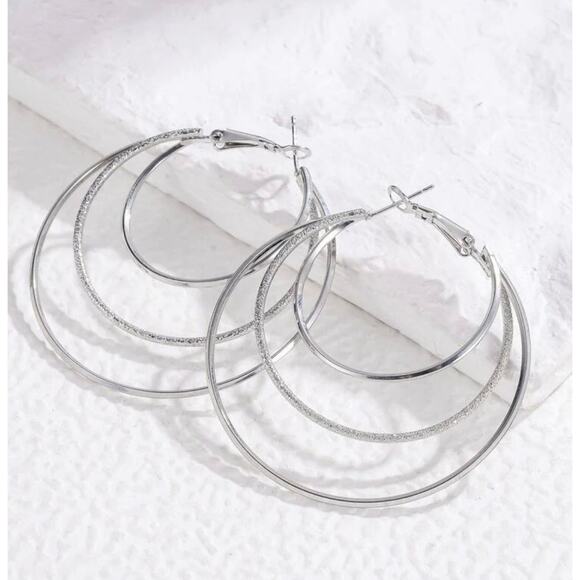 Silver Multi Hoop Earrings - Picture 2 of 2